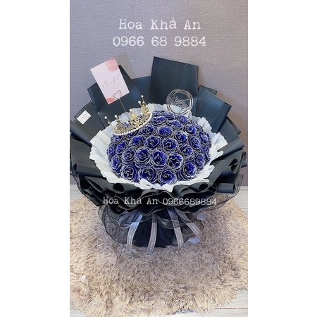 [Màu độc hiếm] Hoa nhũ 50bông xanh viền nhũ cực hiếm có. Tặng vương miện và Full phụ kiện. Hoả Tốc