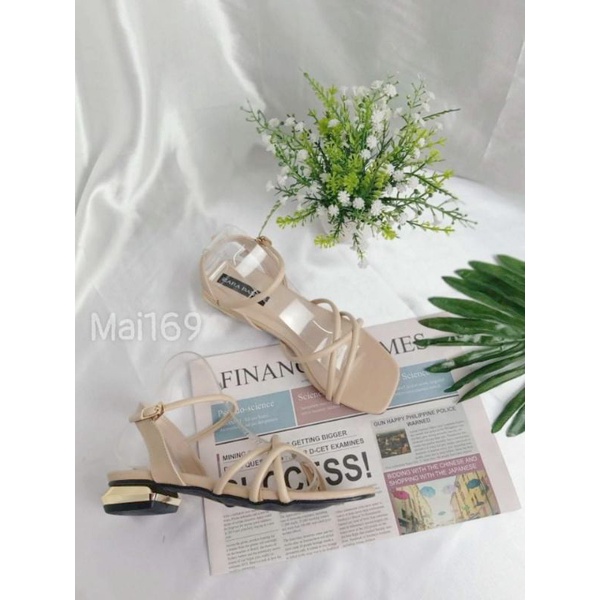 Sandal 3 quai chéo MAILIAA gót vàng 2 phân đế loại 1