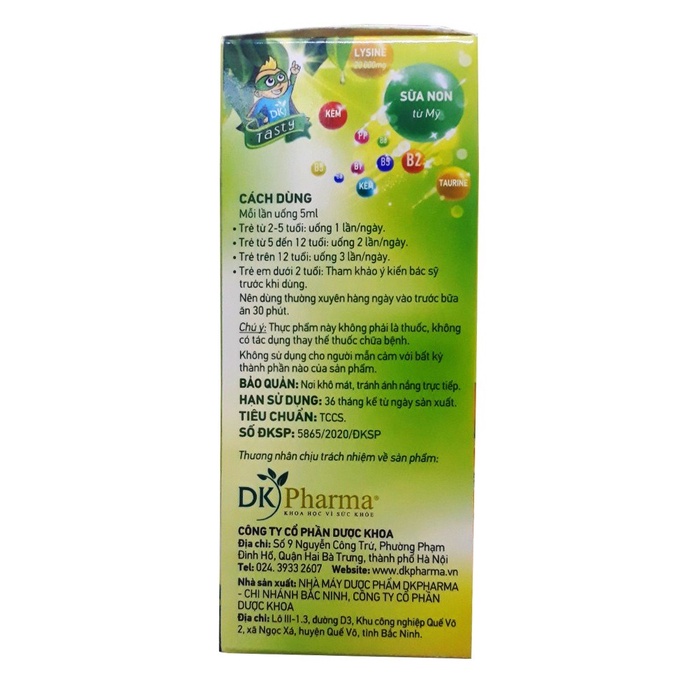 SIRO ĂN NGON – Dùng cho trẻ biếng ăn, kém hấp thu, suy dinh dưỡng, sức đề kháng kém, hỗ trợ bổ sung lysine, kẽm, vitamin