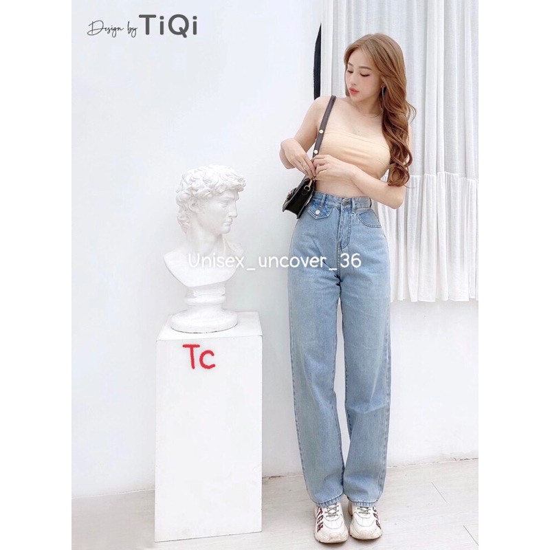 Quần Jeans Bò Nữ Ống Rộng Nắp Túi 2 Màu