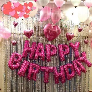 SET Bóng Happybirthday kèm bóng bóng nhũ và 2 rèm kim tuyến Trang trí sinh nhật