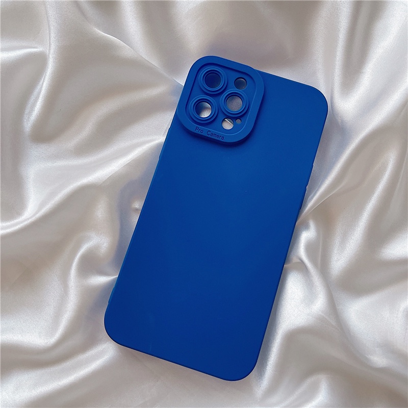 Ốp điện thoại silicon mềm màu xanh dương trơn bảo vệ camera cho iPhone 11 12 13 Pro Max X XS XR 7 8 Plus