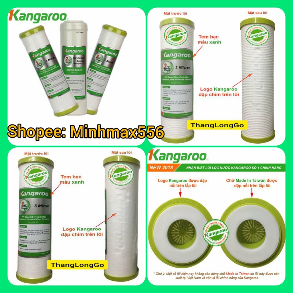 COMBO 7 LÕI LỌC NƯỚC KANGAROO SỐ 1234567 | GỒM BỘ 123 - RO KANGARROO HQ - NANO - CERAMIC - ALKALINE