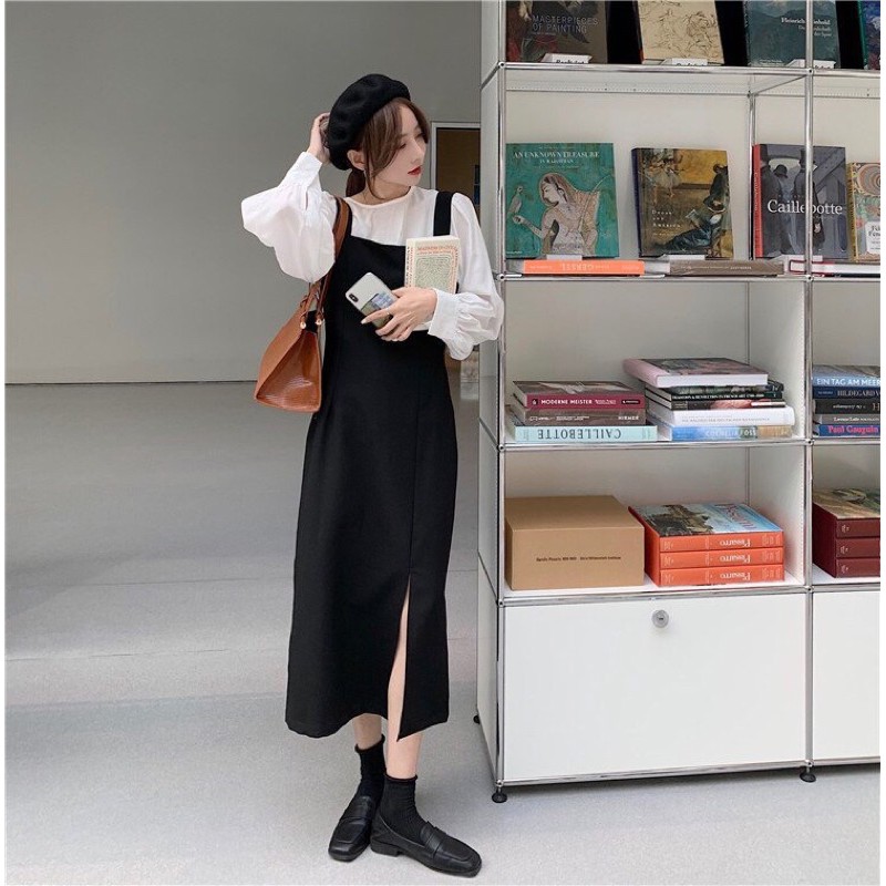 Miza - set áo tay dài và váy cổ vuông xẻ tà style HQ | BigBuy360 - bigbuy360.vn