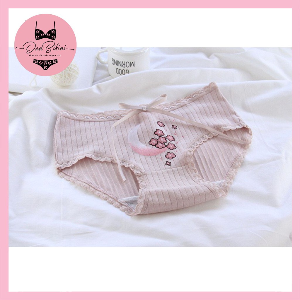 Quần Lót Nữ Cotton Dễ Thương cao cấp gân tăm hoa anh đào tôn dáng chống viêm mã A004
