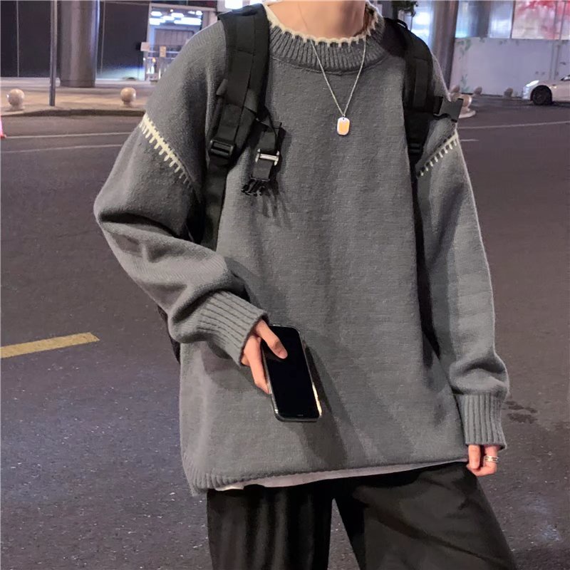 Áo sweater dệt kim tay dài cổ tròn phong cách retro hàn quốc thời trang cho nam