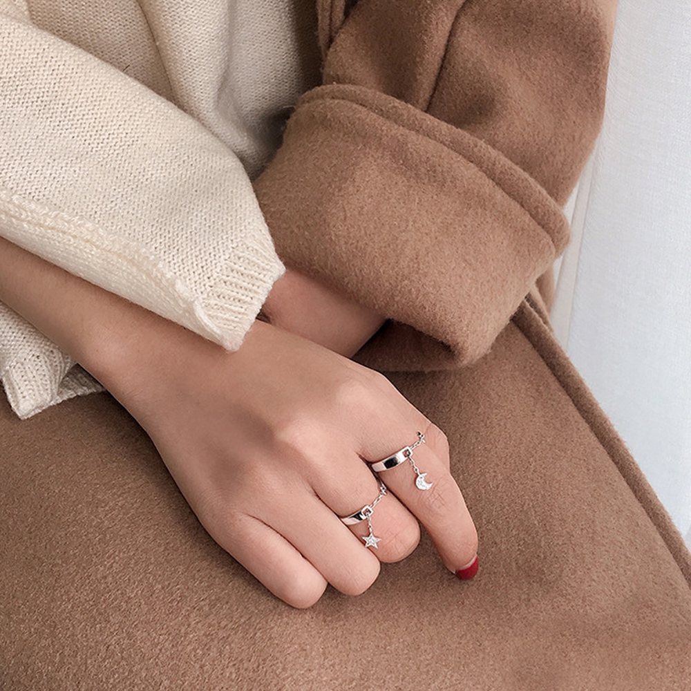 Nhẫn Dạng Hở Hình Ngôi Sao / Mặt Trăng Xinh Xắn Cho Nữ