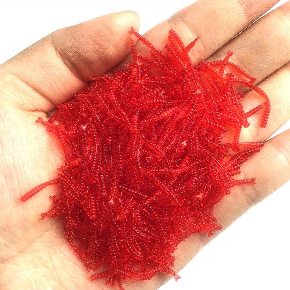 Set 50-200 mồi câu cá mềm hình giun đỏ 2cm / 4cm