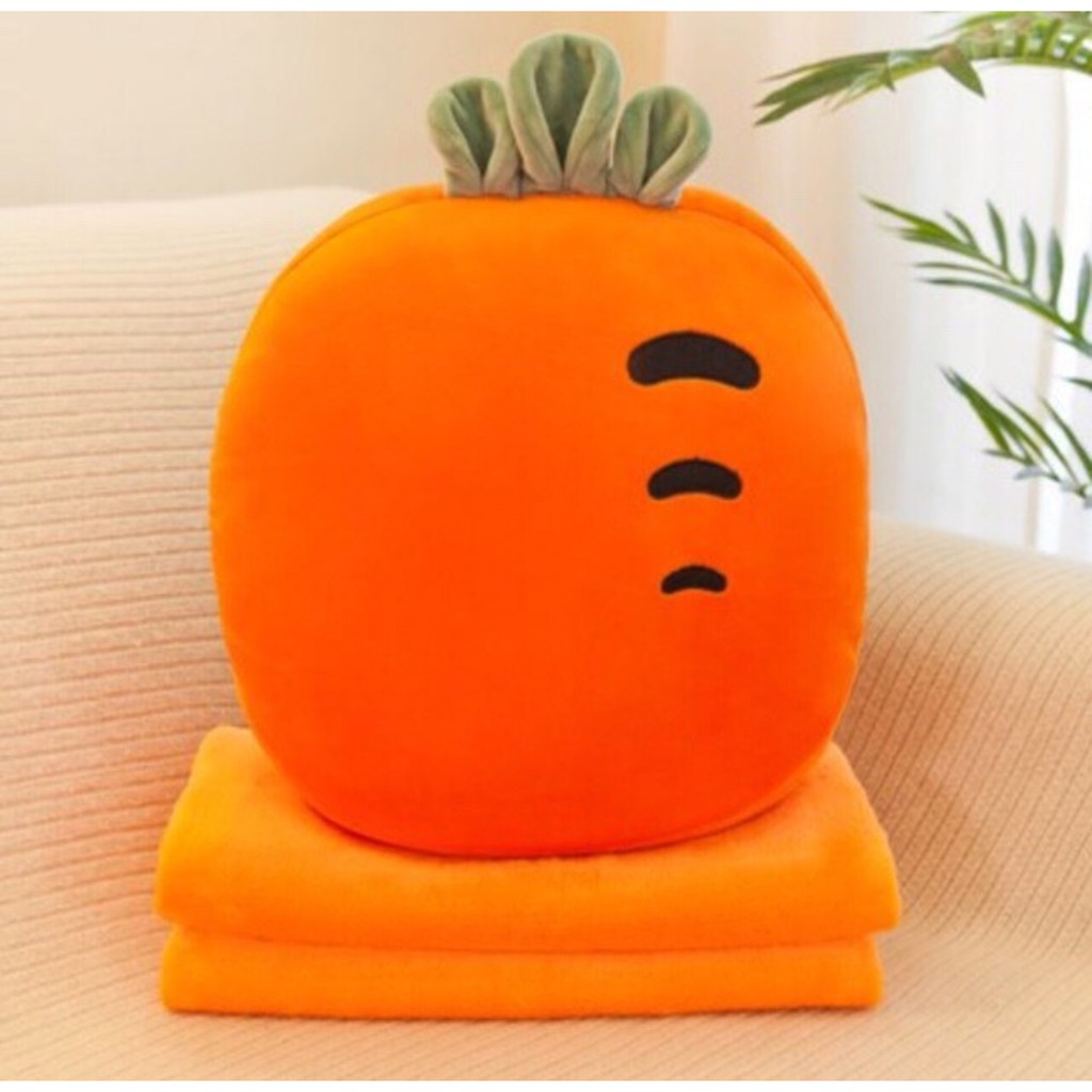 Bộ chăn gối 2in1 trái cây Kiwi, Dưa hấu, Cà rốt, dứa vàng dễ thương êm ái cho giấc ngủ ngon