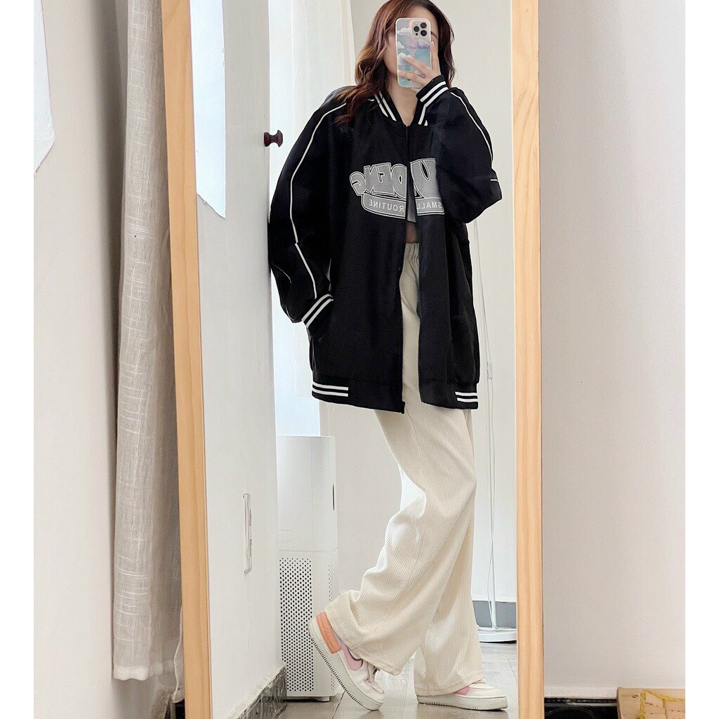 Áo Khoác Bomber Jacket Dù 2 Lớp in chữ SMALL ROUTINE Form Rộng Nam Nữ Unisex