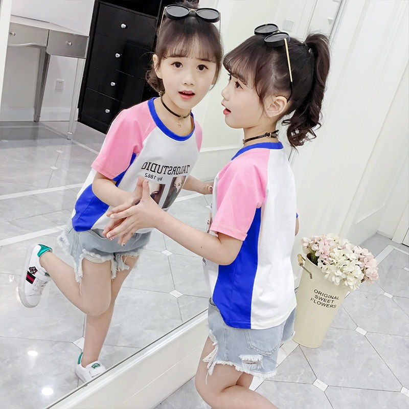 Áo Thun Tay Ngắn Vải Cotton Kiểu Hàn Quốc Thời Trang Mùa Hè 2021 Cho Bé Gái