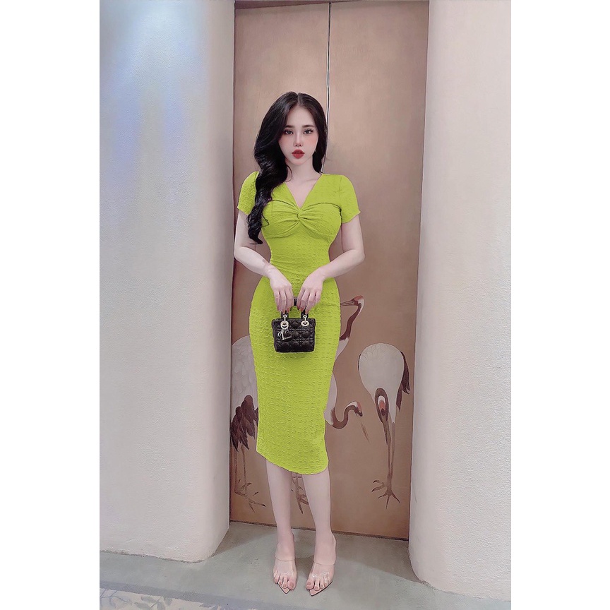 Đầm Body Tay Ngắn Xoắn Ngực Chất Thun Xốp Thích Hợp Mặc Đi Tiệc Đi Làm Đi Chơi Phù Hợp Với Mọi Phong Cách