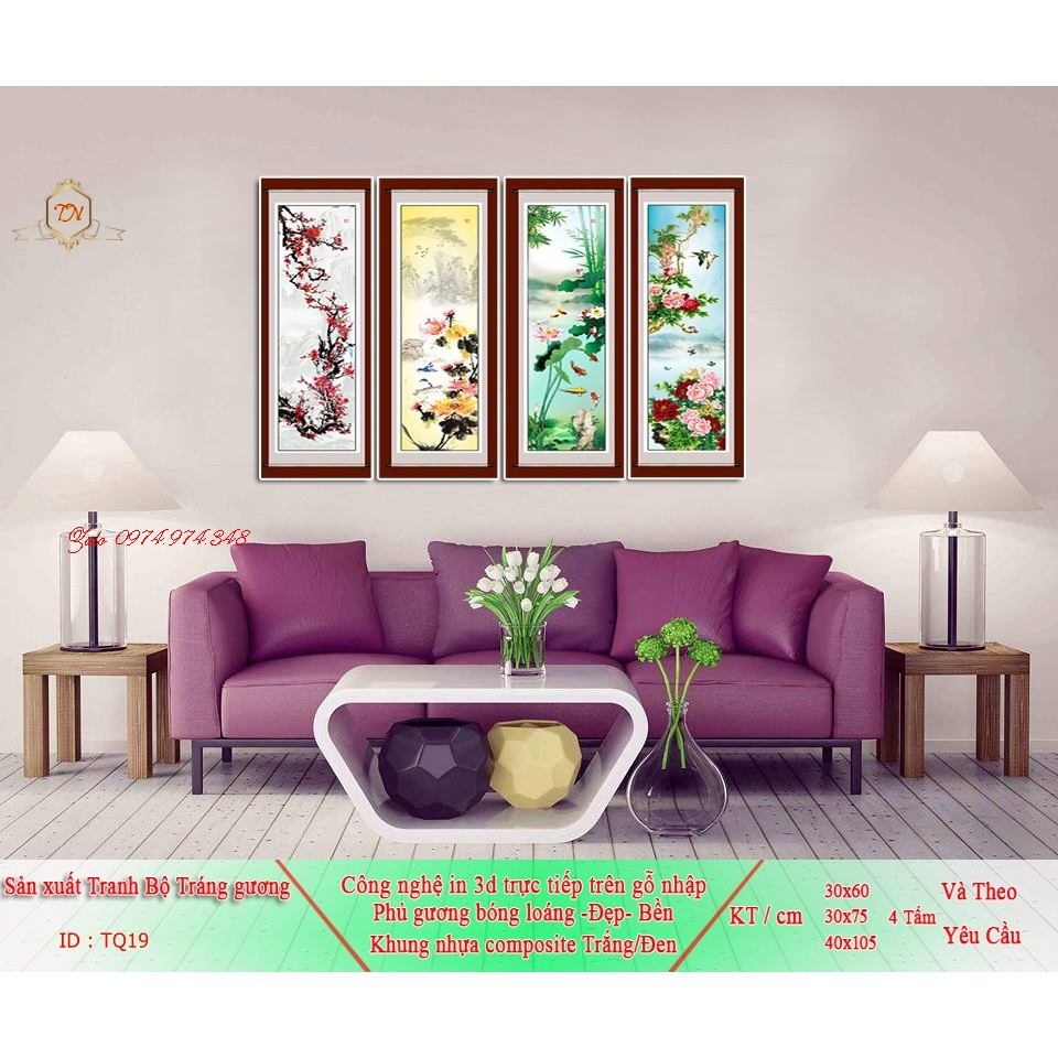 Tranh bộ treo tường tứ quý phủ gương TQ19