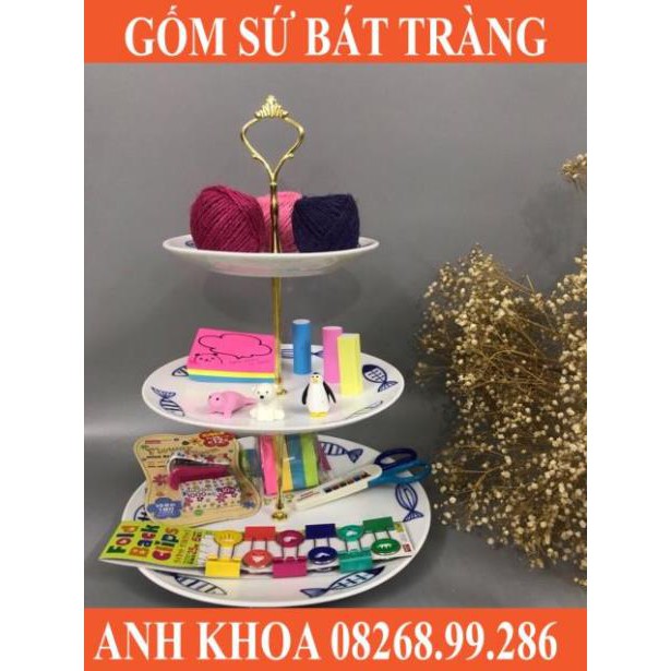 Đĩa tầng đựng hoa, quả, bánh sinh nhật Bát Tràng - Gốm sứ Bát Tràng Anh Khoa