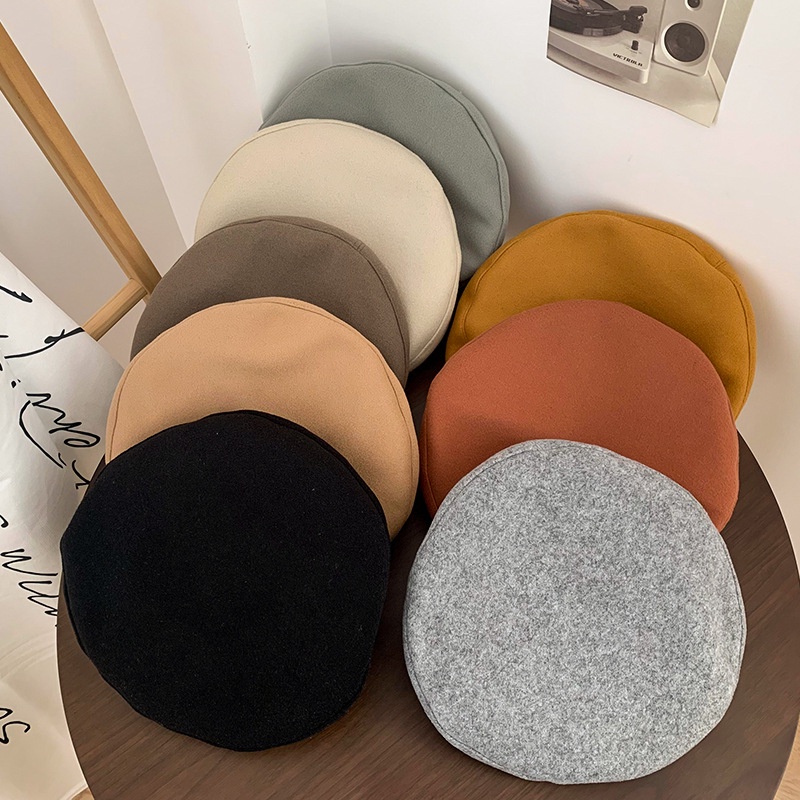 Mũ beret Len Màu Đen In Hoạ Tiết Xinh Xắn Phong Cách Thời Trang Hàn Quốc Cho Nữ