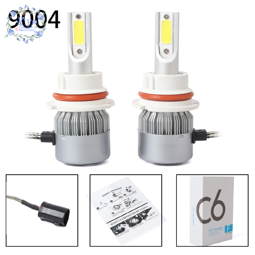 2 Đèn Pha Led C6 Cob 9004 36w 7600lm