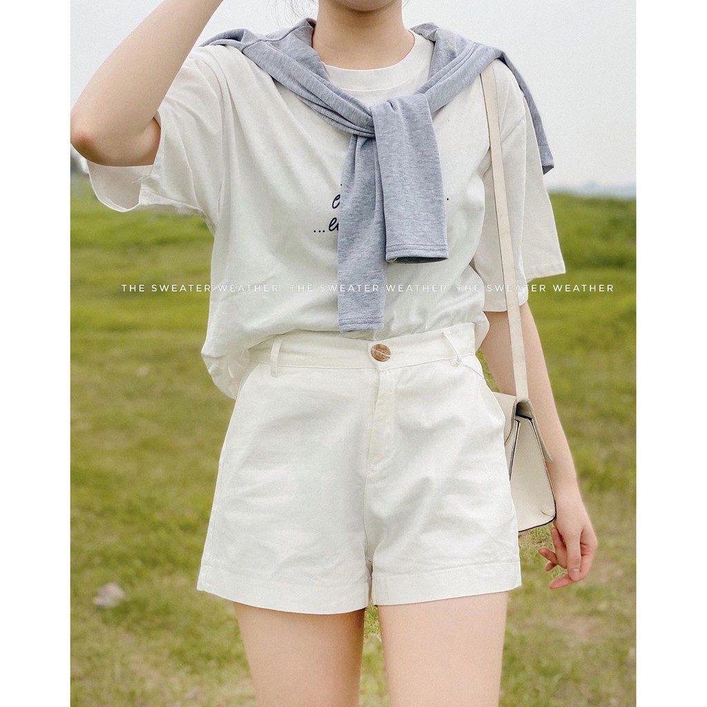 Quần short thô cạp cao basic