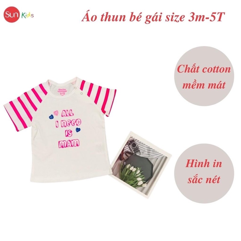 Áo thun cho bé gái, áo phông bé gái chất cotton mềm mát, size 3m - 5 tuổi - SUNKIDS1