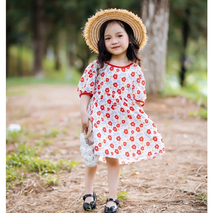 Váy cho bé gái hoa nhó nơ lưng cho bé gái 8-20kg
