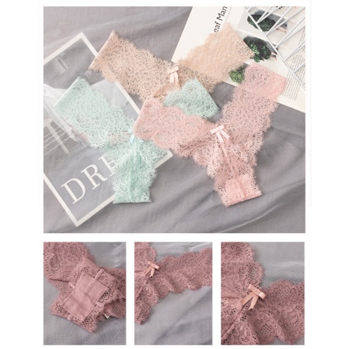 Quần Lót Ren Lọt Khe Chữ T Sexy Gợi Cảm Màu Trơn Mềm Mịn CHICHI Bra - 390