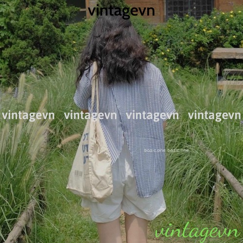 {vintagevn} áo sơ mi sọc kẻ xẻ sau, áo babydoll sọc kẻ xẻ sau có [video+ ảnh thật] A360