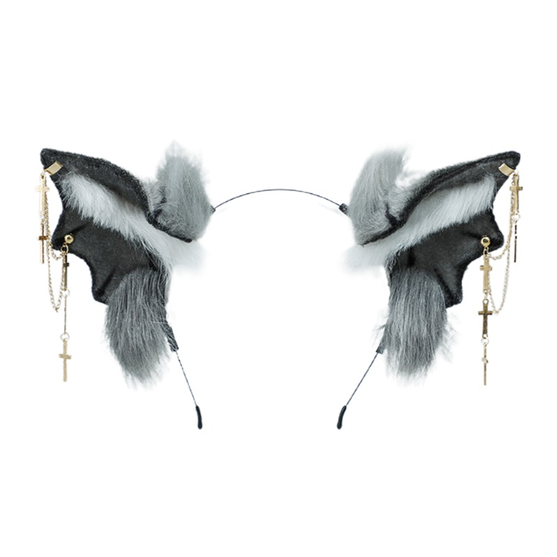 Băng Đô Cài Tóc Hình Tai Dơi Phối Lông Độc Đáo