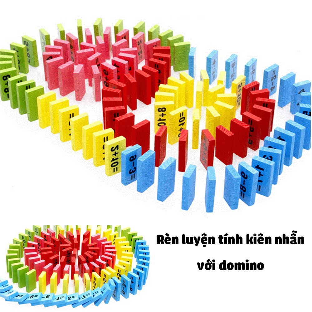 [BÉ HỌC TOÁN] Set 110 mảnh ghép Domino bằng gỗ, học tính toán cho bé từ 3 tuổi trở