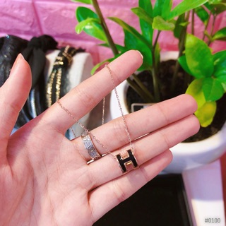 Dây chuyền/Vòng cổ chữ H mini viền hồng (cam, đỏ, đen, trắng) - TITAN ko đen gỉ