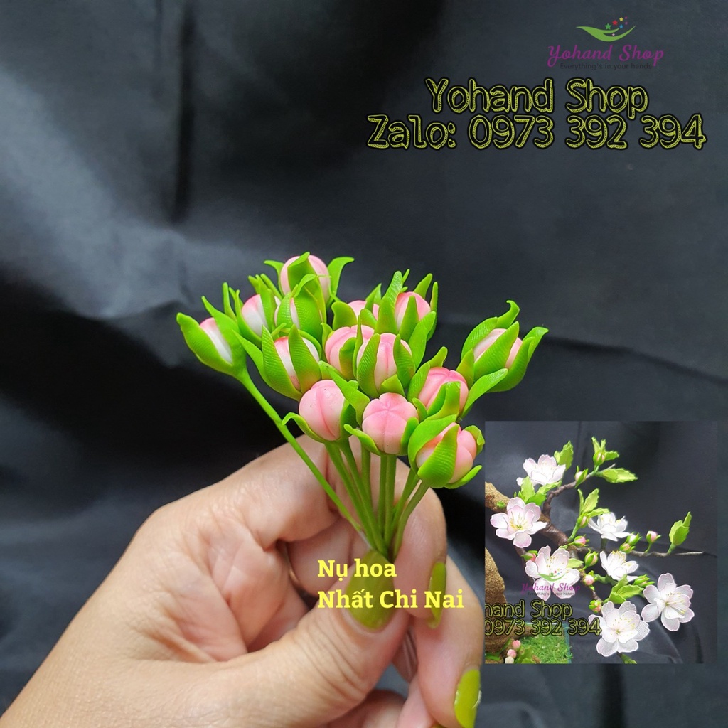 (50 cái) Nụ mai vàng, mai xanh - làm hoa mai bằng vải voan