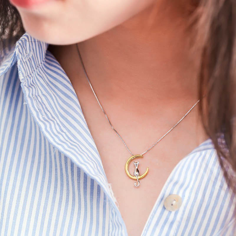 Dây chuyền hình mèo và mặt trăng đáng yêu dành cho nữ