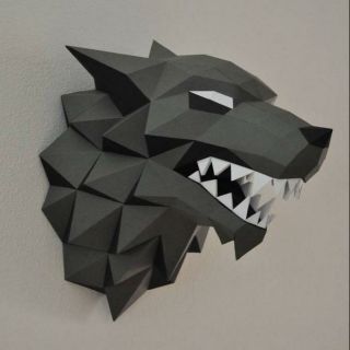 Mô hình giấy đầu sói treo tường Stark Direwolf Sigil Game of Thrones]