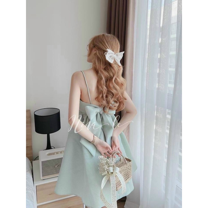 (FREE SHIP) ĐẦM BABY DOLL XỐP 2 DÂY PHỐI NƠ SAU LƯNG XINH XỈU PU VALENTINNA