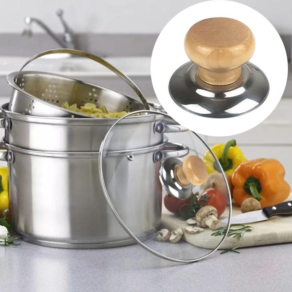 Nút Gắn Nắp Nồi Thay Thế Bằng Thép Không Gỉ Tay Cầm Bằng Gỗ Chống Bỏng Dễ Sử Dụng