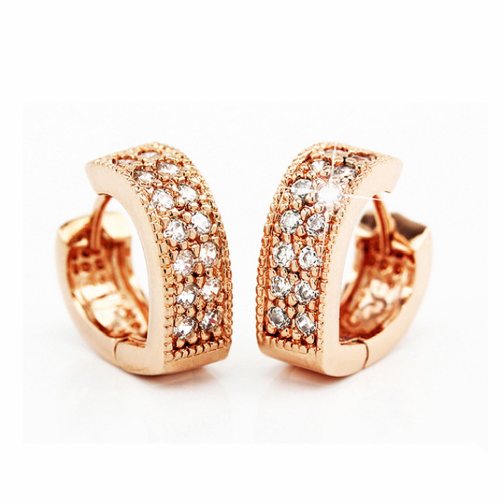 Bông tai tròn mạ bạc đính đá zircon thời trang