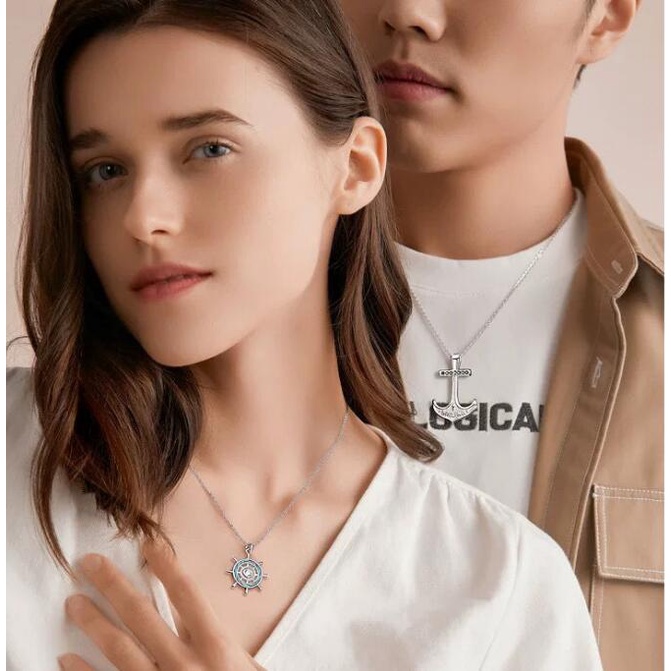 Vòng cổ Mặt Hình Bánh Lái Và Mỏ Neo Bằng Bạc 925 Thời Trang Cho Nam Nữ