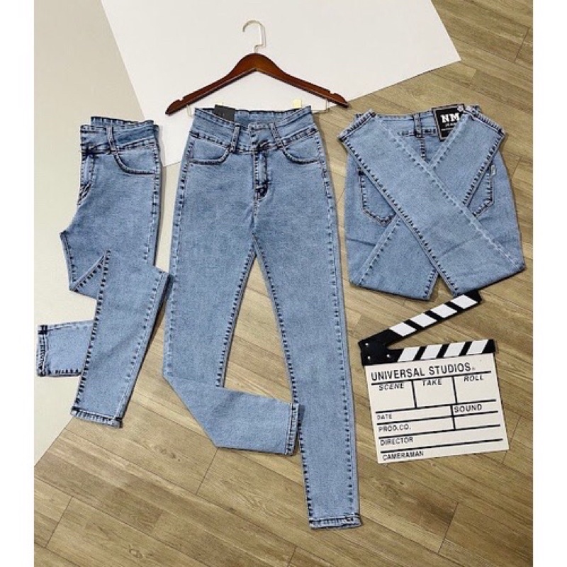 Quần Jeans Nữ Lưng Cao 2 Nút Co Giãn Tôn Dáng