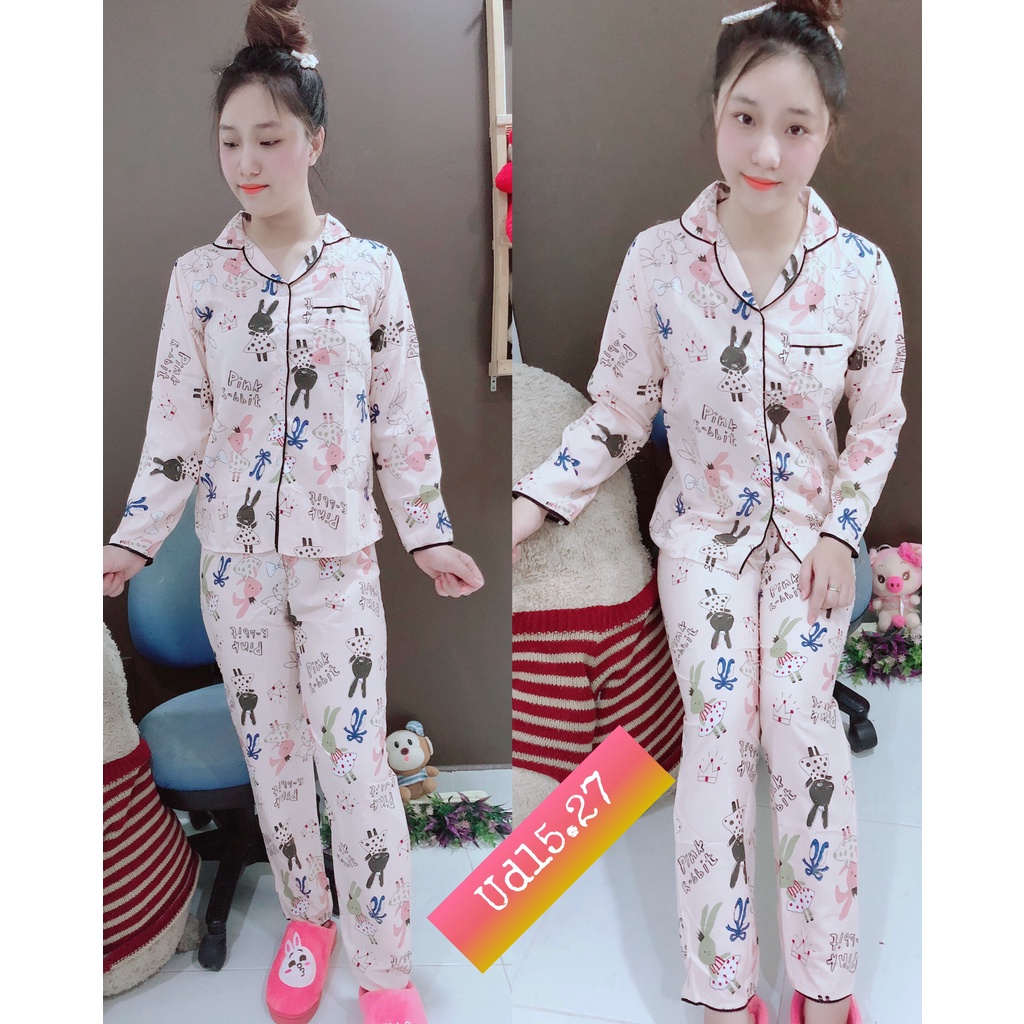 Bộ kate thái in hình free size,  tay dài, vải không bung tróc bay lem bay màu