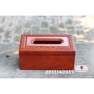 Hộp giấy ăn gỗ hương viền triện tinh xảo, đồ gỗ mỹ nghệ trang trí, món quà tặng đặc sắc