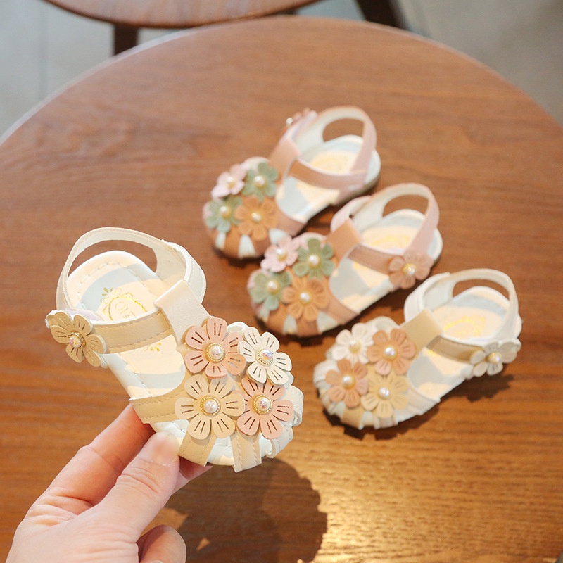 Giày búp bê gắn hoa nơ tim Sandal dép tập đi rọ đính hoa êm mềm cho bé gái DTD13