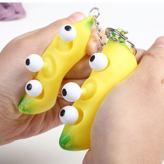 Móc khoá squishy gudetama quả chuối bóp ra mặt cười ngộ nghĩnh-bóp ra mắt trố-Móc khóa hình trái chuối siêu đẹp