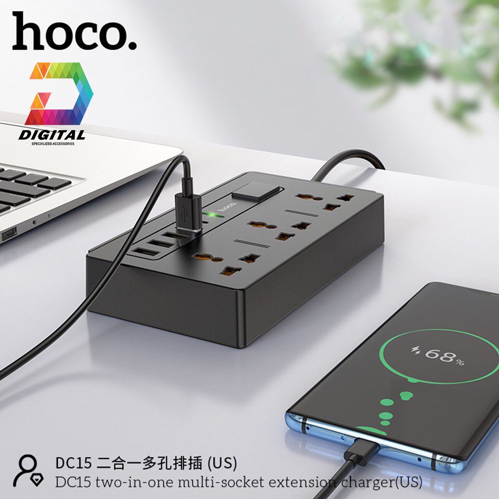 Ổ Cắm Điện Đa Năng Hoco DC15 Chính Hãng Có Cổng USB Thông Minh