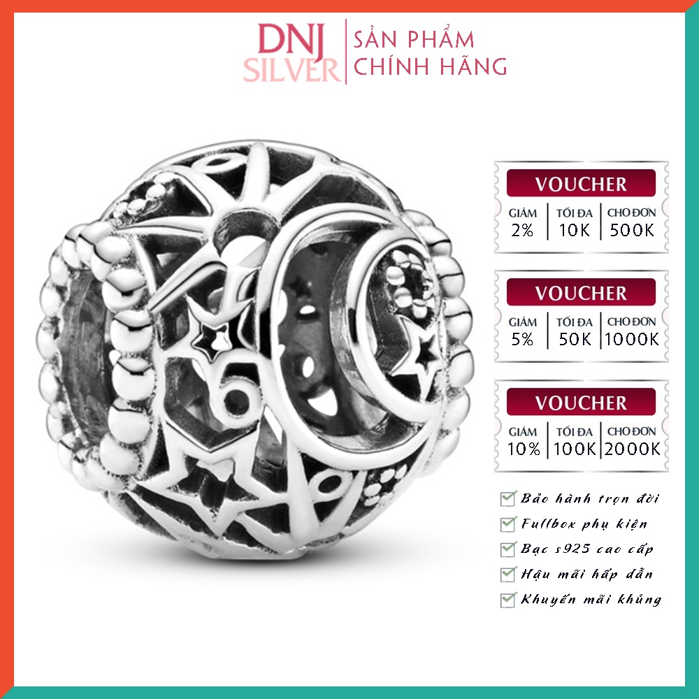 [Hàng cao cấp] Charm bạc 925 cao cấp, hàng chuẩn bạc - Charm Openwork Sun, Stars &amp; Moon thích hợp để mix vòng tay charm