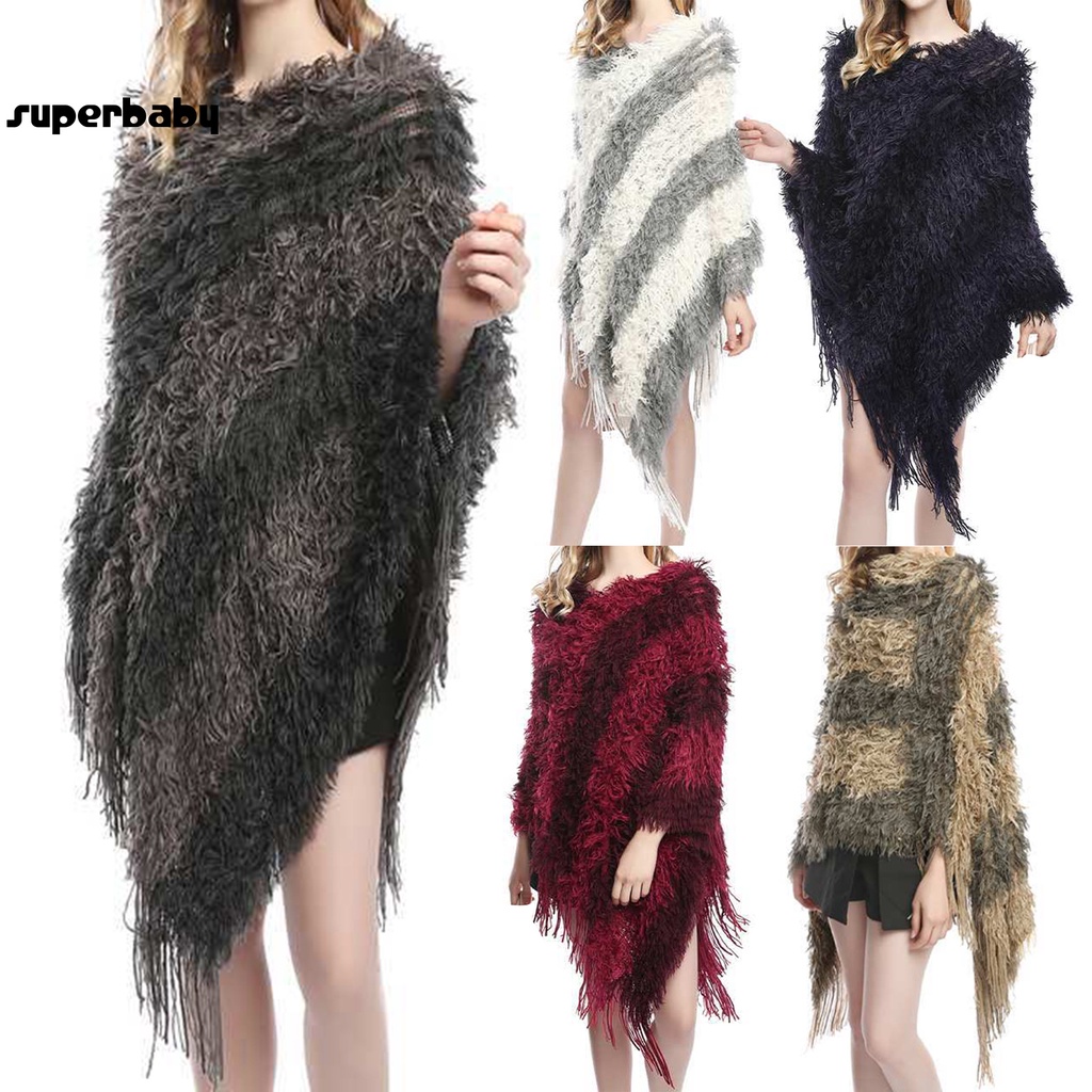 Áo choàng dệt kim dáng rộng phối lông thời trang cho nữ
 | BigBuy360 - bigbuy360.vn