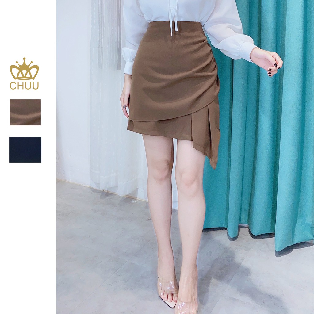 Chân váy công sở nữ bèo lệch kate hạt, váy ngắn trên gối CHUU CV6111