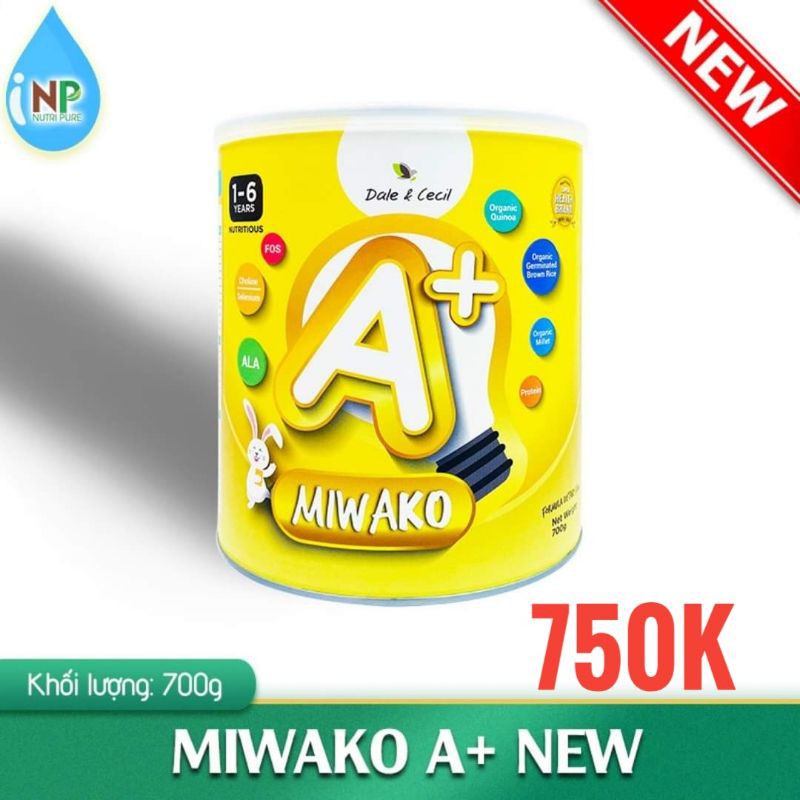 Sữa thực vật hữu cơ Miwako A+ , sữa cho trẻ dị ứng đạm bò, sữa cho trẻ tự kỷ, vị vani ( sữa bò )hộp 700g