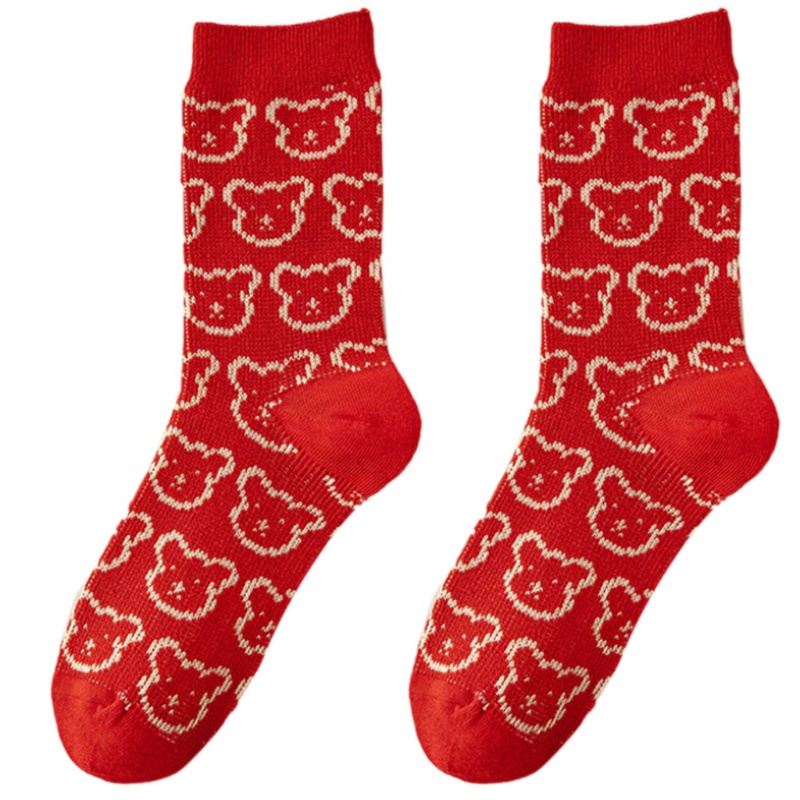 Vớ Họa Tiết Kẻ Sọc Màu Sắc Đỏ Phong Cách Harajuku Thời Trang Thu Đông Cho Nữ