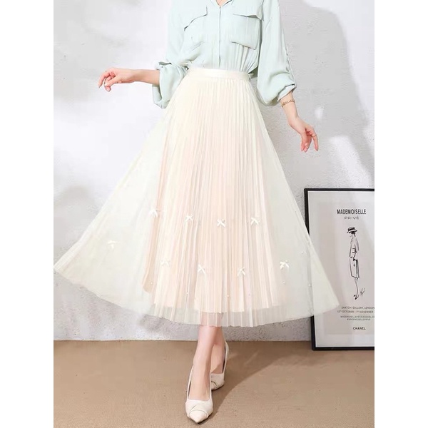 Chân váy công chúa đính nơ ngọc mặc được 2 mặt hàng Quảng Châu