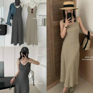 Đầm 2 dây maxi cổ v kẻ sọc cao cấp - d847