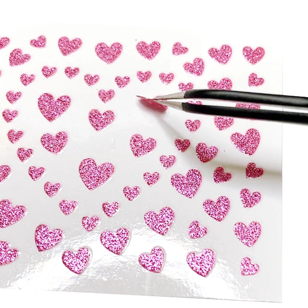 1 Tờ Miếng Dán Trang Trí Móng Tay 3D Lấp Lánh Hình Trái Tim