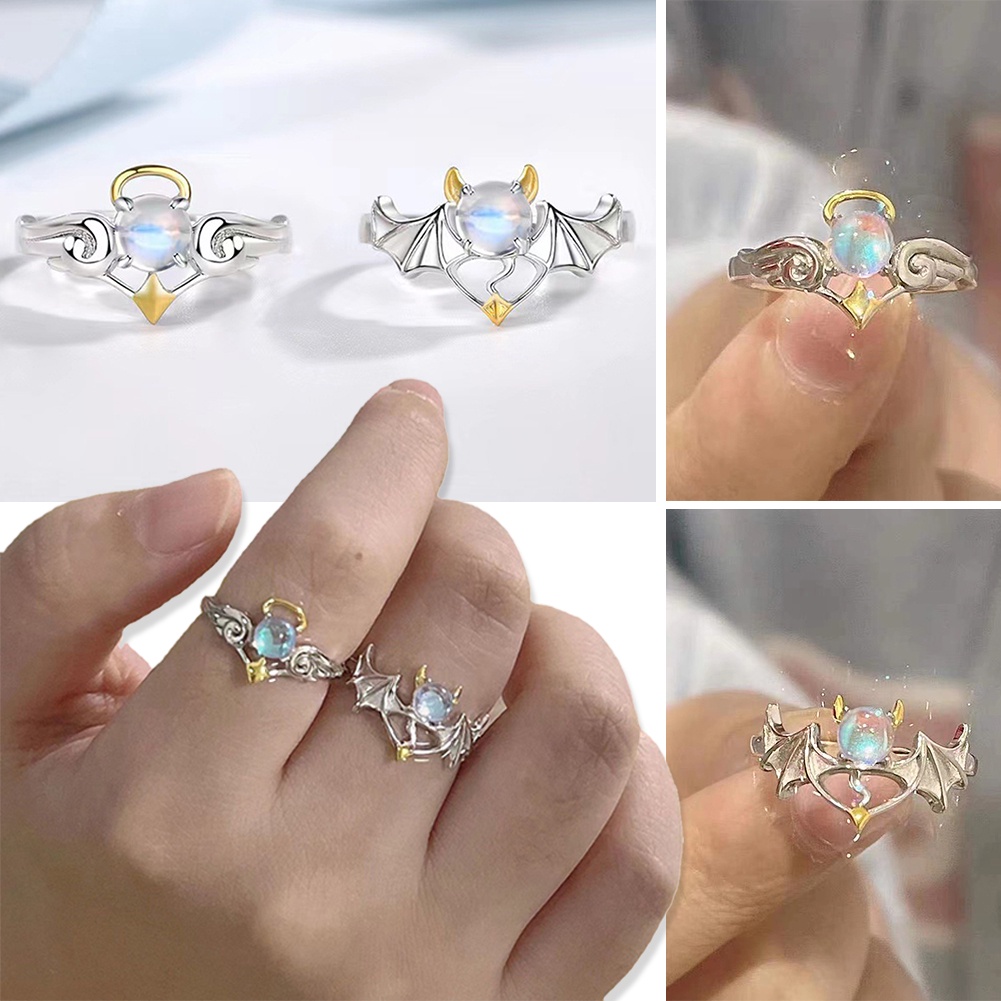 Nhẫn Đính Đá Mặt Trăng Hình Thiên Thần Có Thể Điều Chỉnh Kích Thước Thời Trang Cho Cặp Đôi